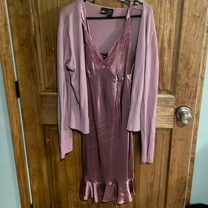 Studio Y violet satin dress with sweater